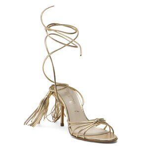 SOMETHING BLEU Platinum Made In Italy Leather Haylie Wrap Heels